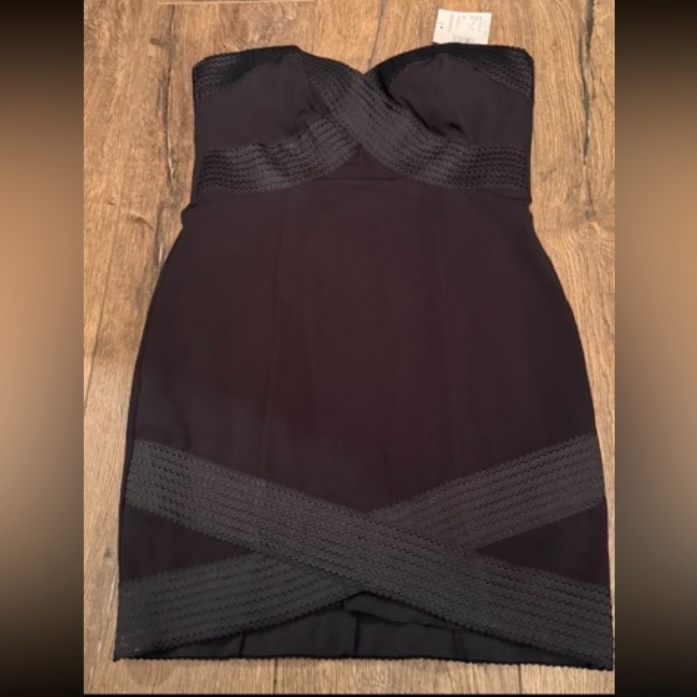 BNWT G by GUESS AMELIA BANDAGE STRAPLESS BLACK DRESS Size Medium